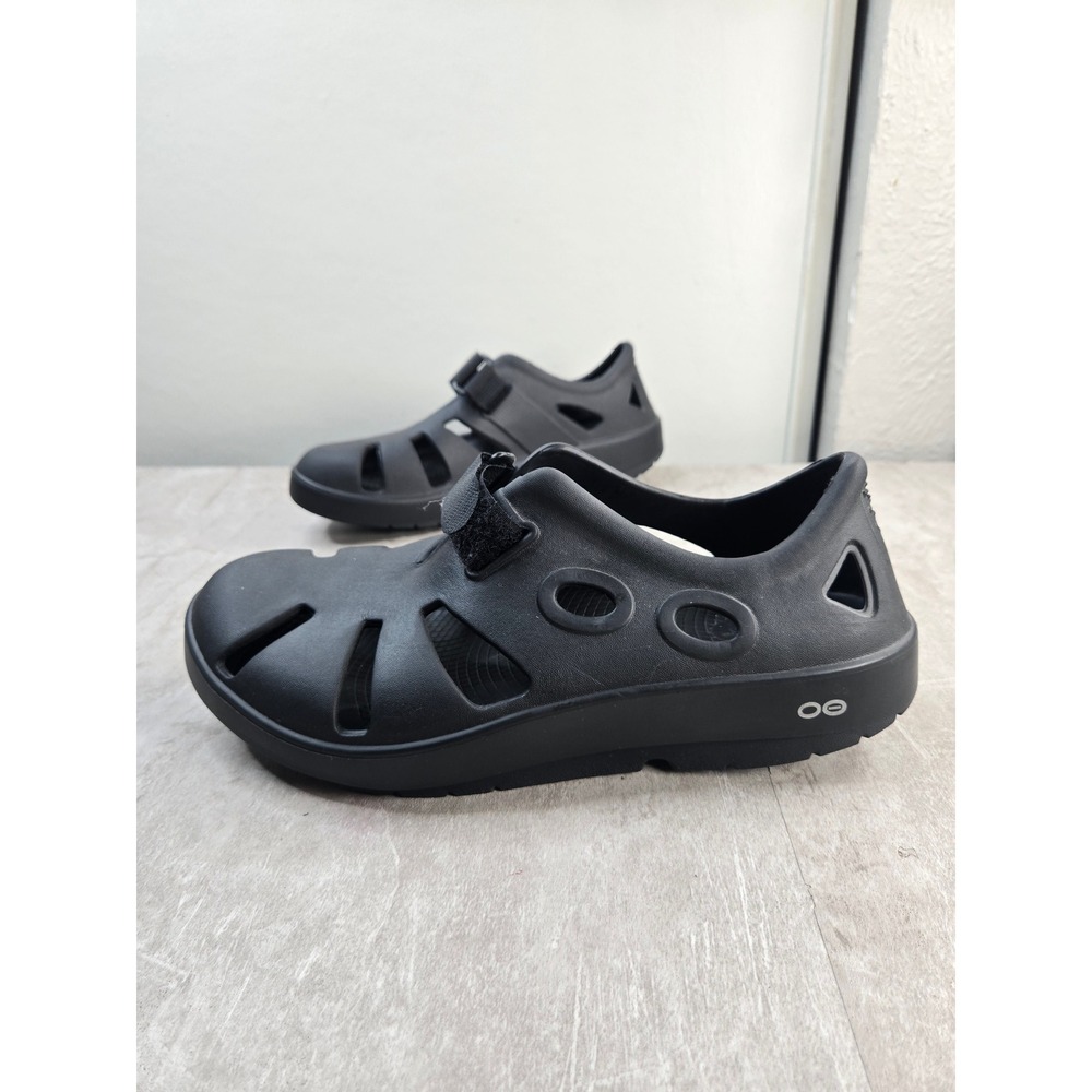 Oofos OOcandoo Recovery Sport Sandal Mens 11 Black Adjustable Strap Comfort Clog